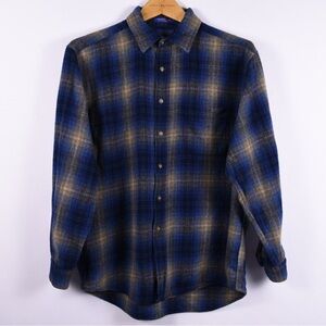 Pendleton Navy and Tan Plaid Button Down Shirt